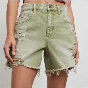 BDG (Urban Outfitters) Dropped Waist Destroy Shorts Moss Green Denim 27